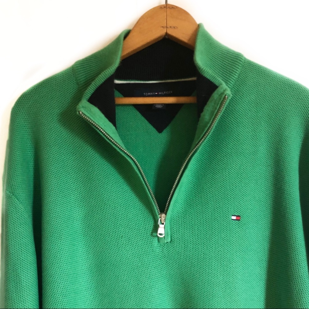 Tommy Hilfiger Half Zip Pullover Sweater Green